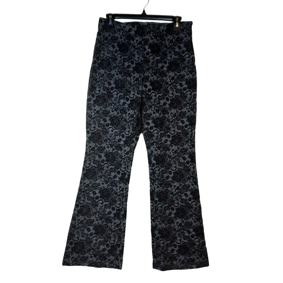 VINTAGE MATCH WOMEN'S SZ 8 GRAY- BLACK FLORAL‎ FLARE SIDE ZIP PANTS - Picture 1 of 9